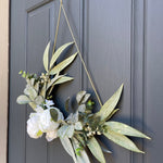 Modern Teardrop Wreath with White Peonies & Eucalyptus - Napa Valley Wildflower Co.
