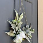 Modern Teardrop Wreath with White Peonies & Eucalyptus - Napa Valley Wildflower Co.