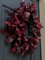 Moody Burgundy Fall & Halloween Wreath with Black Velvet Bow - Napa Valley Wildflower Co.