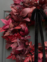 Moody Burgundy Fall & Halloween Wreath with Black Velvet Bow - Napa Valley Wildflower Co.