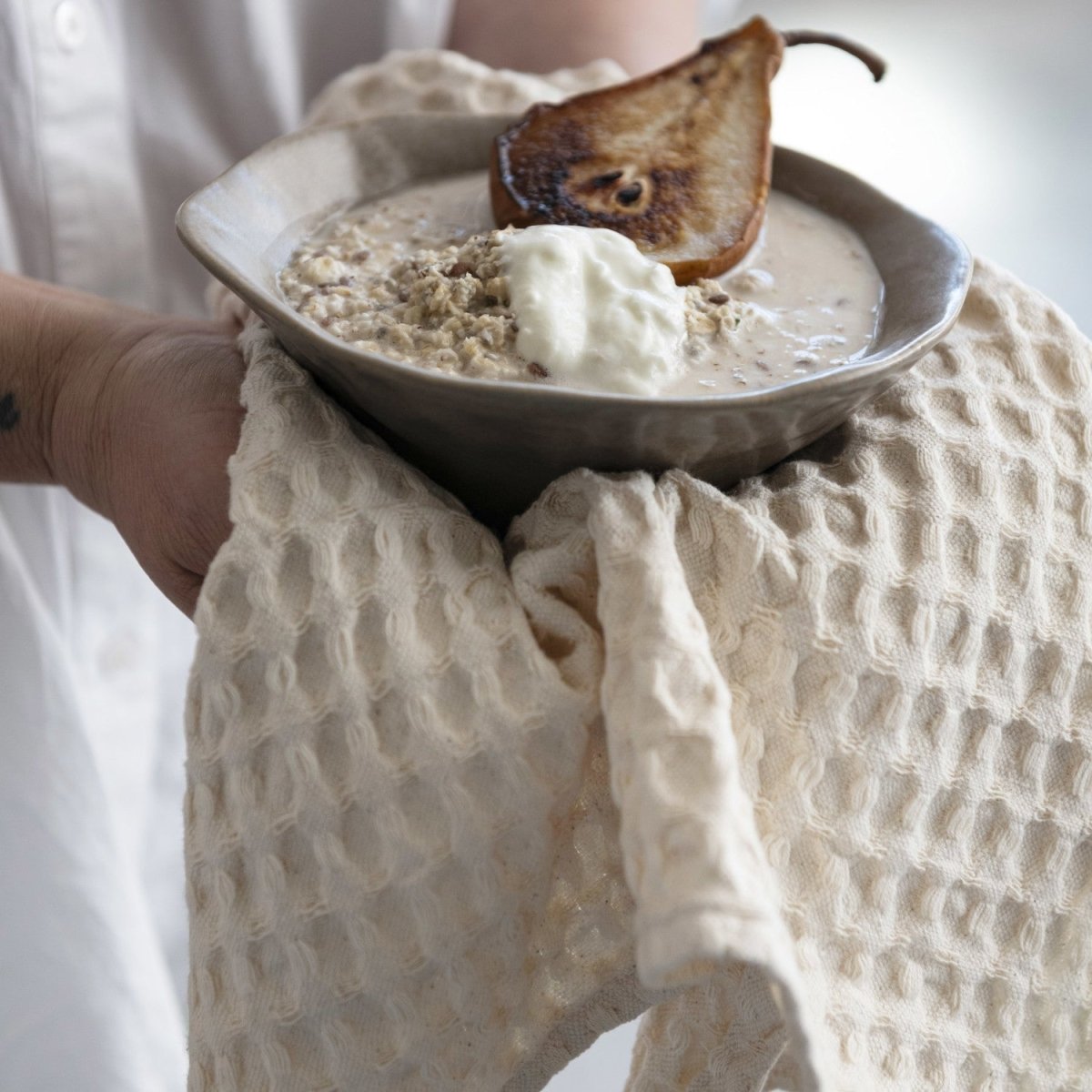 Natural Cream Stonewashed Waffle Weave Kitchen Tea Towel - Napa Valley Wildflower Co.