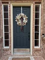 Neutral Fall Eucalyptus Wreath with Beige Leaves & Brown Velvet Ribbon - Napa Valley Wildflower Co.