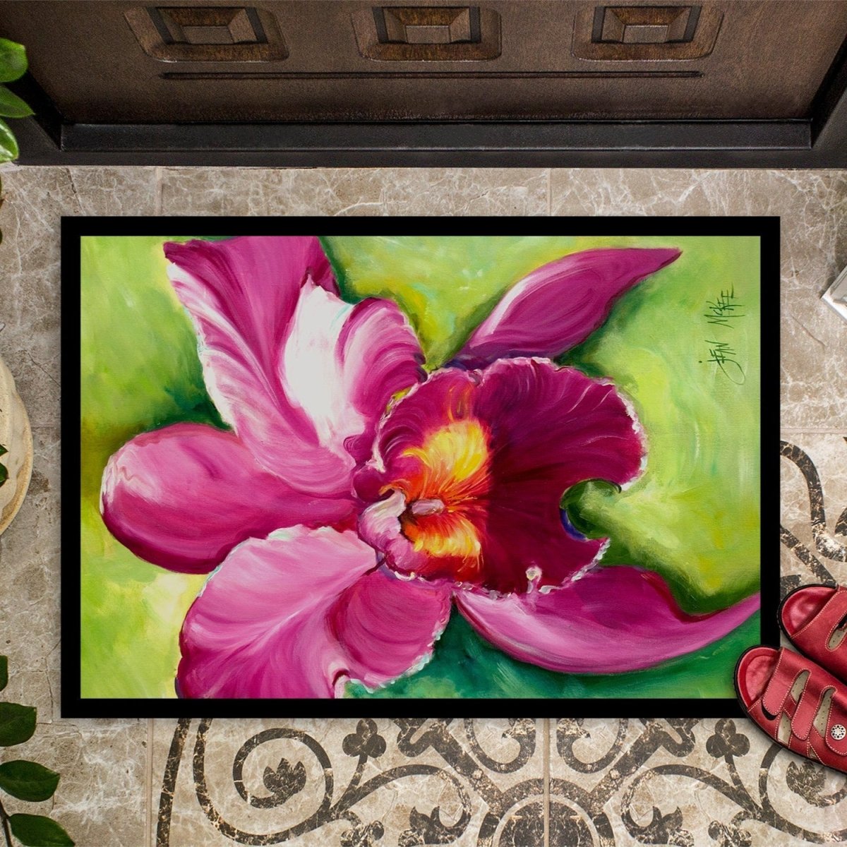 Orchid Watercolor Doormat 24x36 - Napa Valley Wildflower Co.