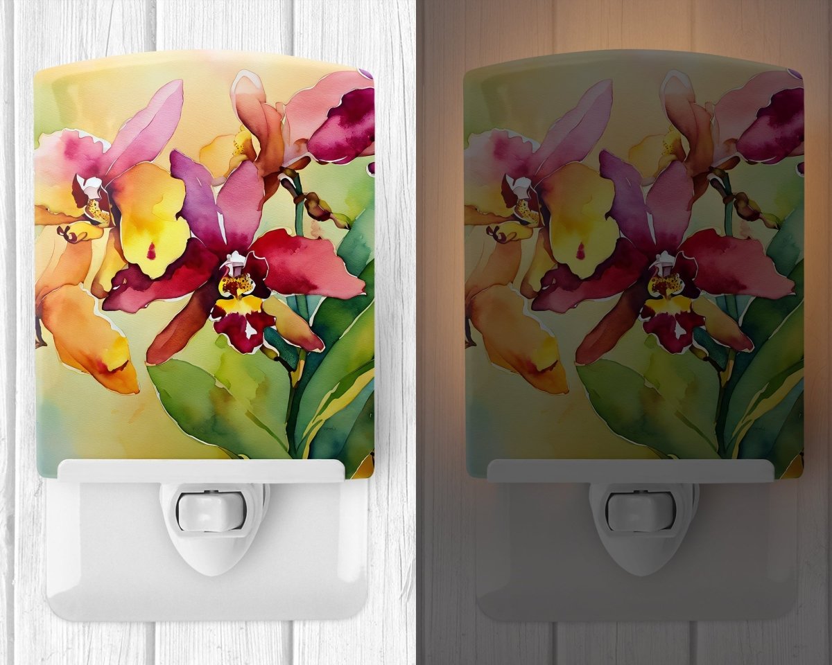 Orchids in Watercolor Ceramic Nightlight - Napa Valley Wildflower Co.