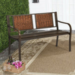 Outdoor Rattan Garden Bench – Steel Frame Patio Bench with Armrests - Napa Valley Wildflower Co.