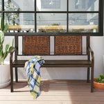 Outdoor Rattan Garden Bench – Steel Frame Patio Bench with Armrests - Napa Valley Wildflower Co.