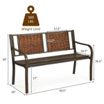 Outdoor Rattan Garden Bench – Steel Frame Patio Bench with Armrests - Napa Valley Wildflower Co.