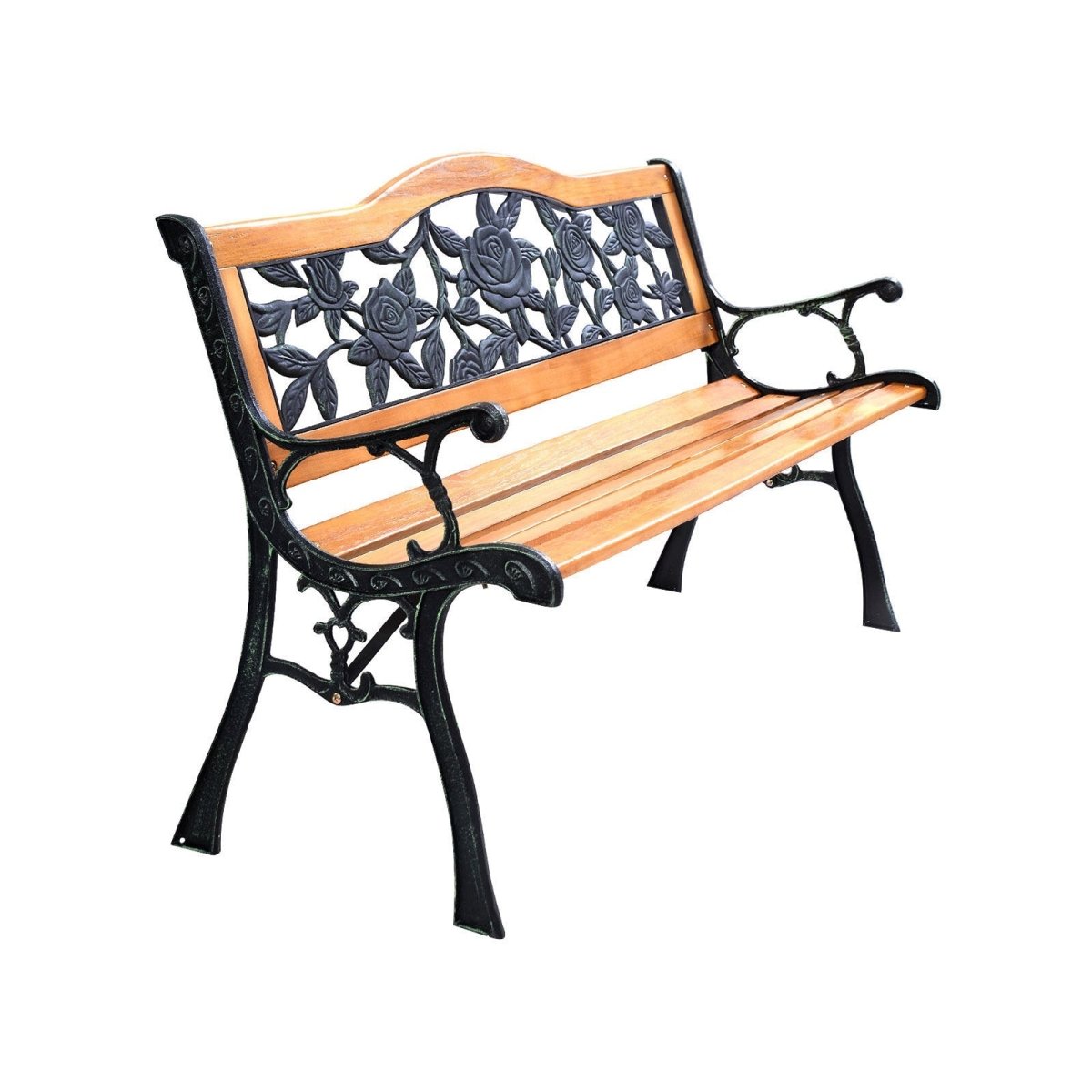Outdoor Wooden Garden Bench Loveseat with Iron Armrests – 49.5” Patio Bench - Napa Valley Wildflower Co.