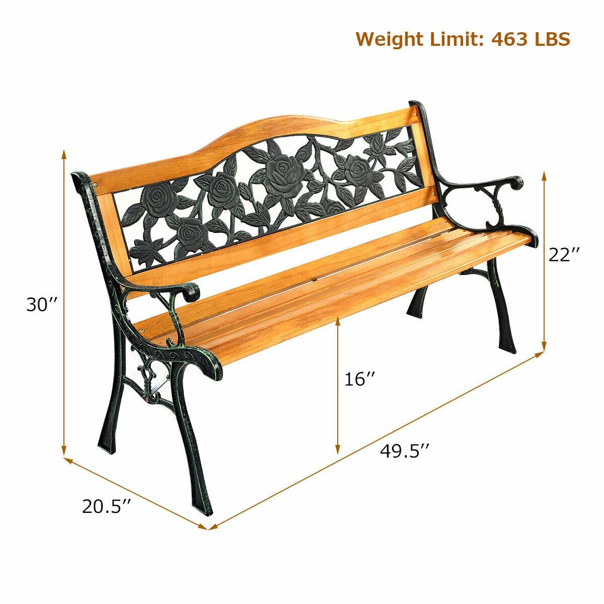 Outdoor Wooden Garden Bench Loveseat with Iron Armrests – 49.5” Patio Bench - Napa Valley Wildflower Co.