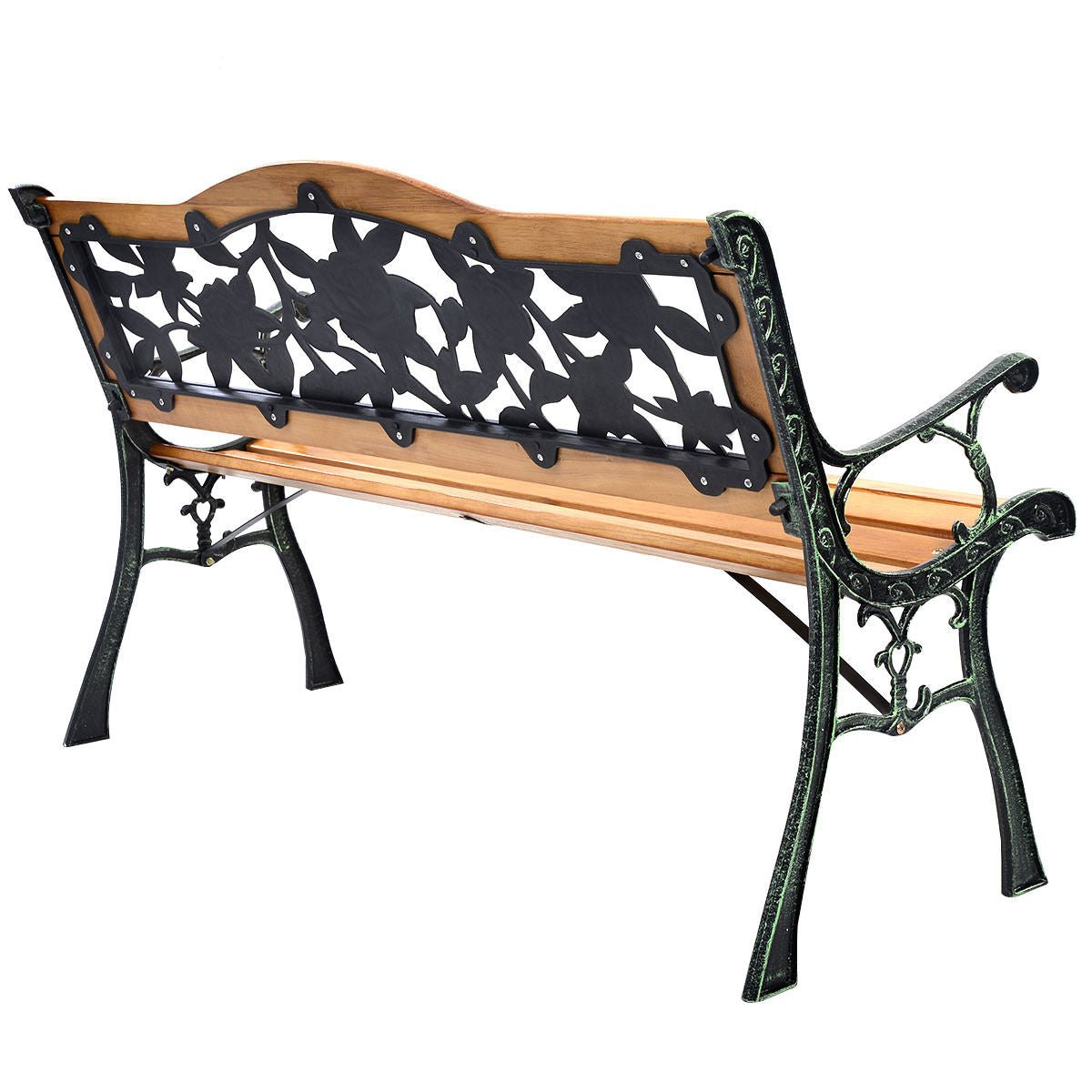 Outdoor Wooden Garden Bench Loveseat with Iron Armrests – 49.5” Patio Bench - Napa Valley Wildflower Co.