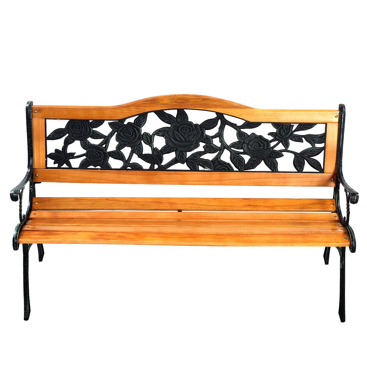 Outdoor Wooden Garden Bench Loveseat with Iron Armrests – 49.5” Patio Bench - Napa Valley Wildflower Co.