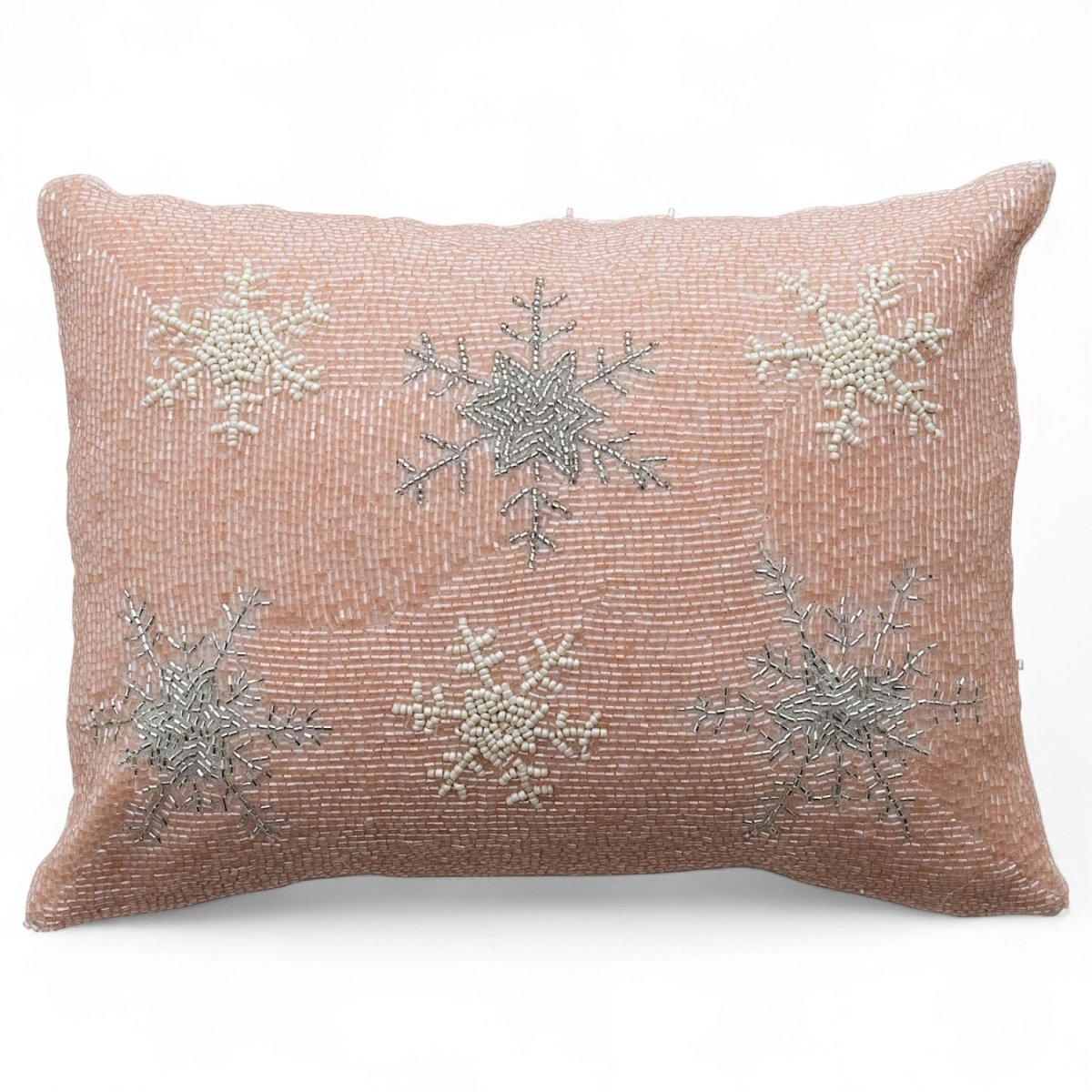 Pink Beaded Snowflake Lumbar Throw Pillow - Napa Valley Wildflower Co.