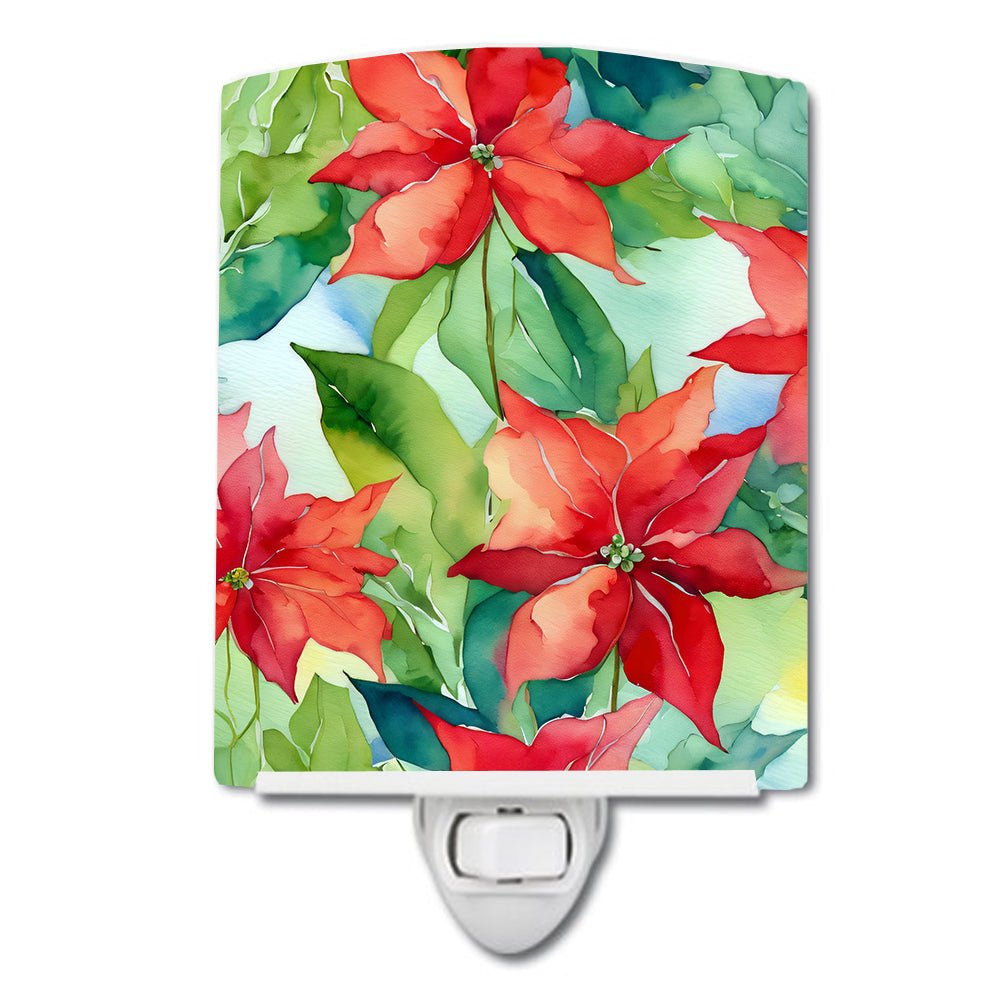 Poinsettias in Watercolor Ceramic Night light - Napa Valley Wildflower Co.