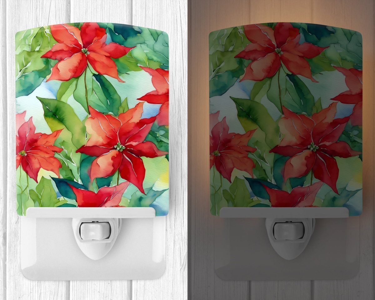 Poinsettias in Watercolor Ceramic Night light - Napa Valley Wildflower Co.