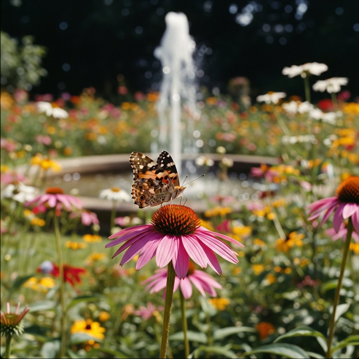 Pollinator Wildflower Seed Blend showing a butterfly on a cornflower