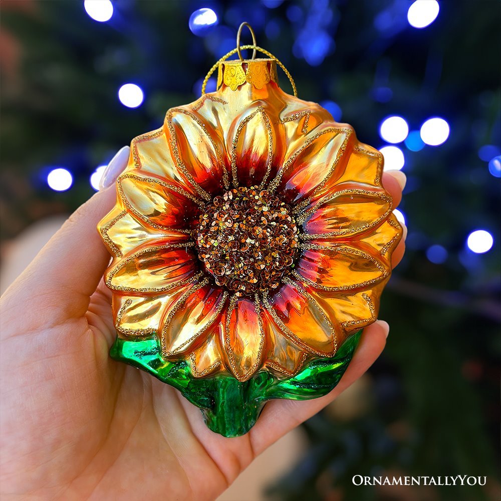 (Pre - Order) Glossy Charming Sunflower Glass Christmas Ornament - Napa Valley Wildflower Co.