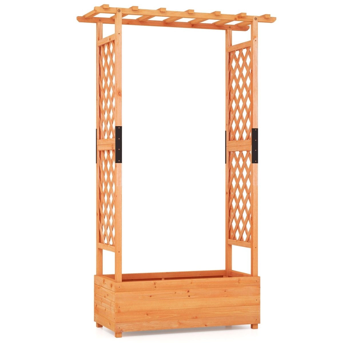 Raised Garden Bed with Arch Trellis & Hanging Roof – Wooden Planter Box (Orange Finish) - Napa Valley Wildflower Co.