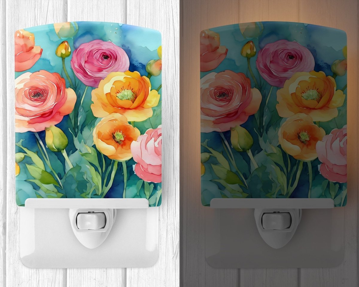 Ranunculus in Watercolor Ceramic Nightlight - Napa Valley Wildflower Co.