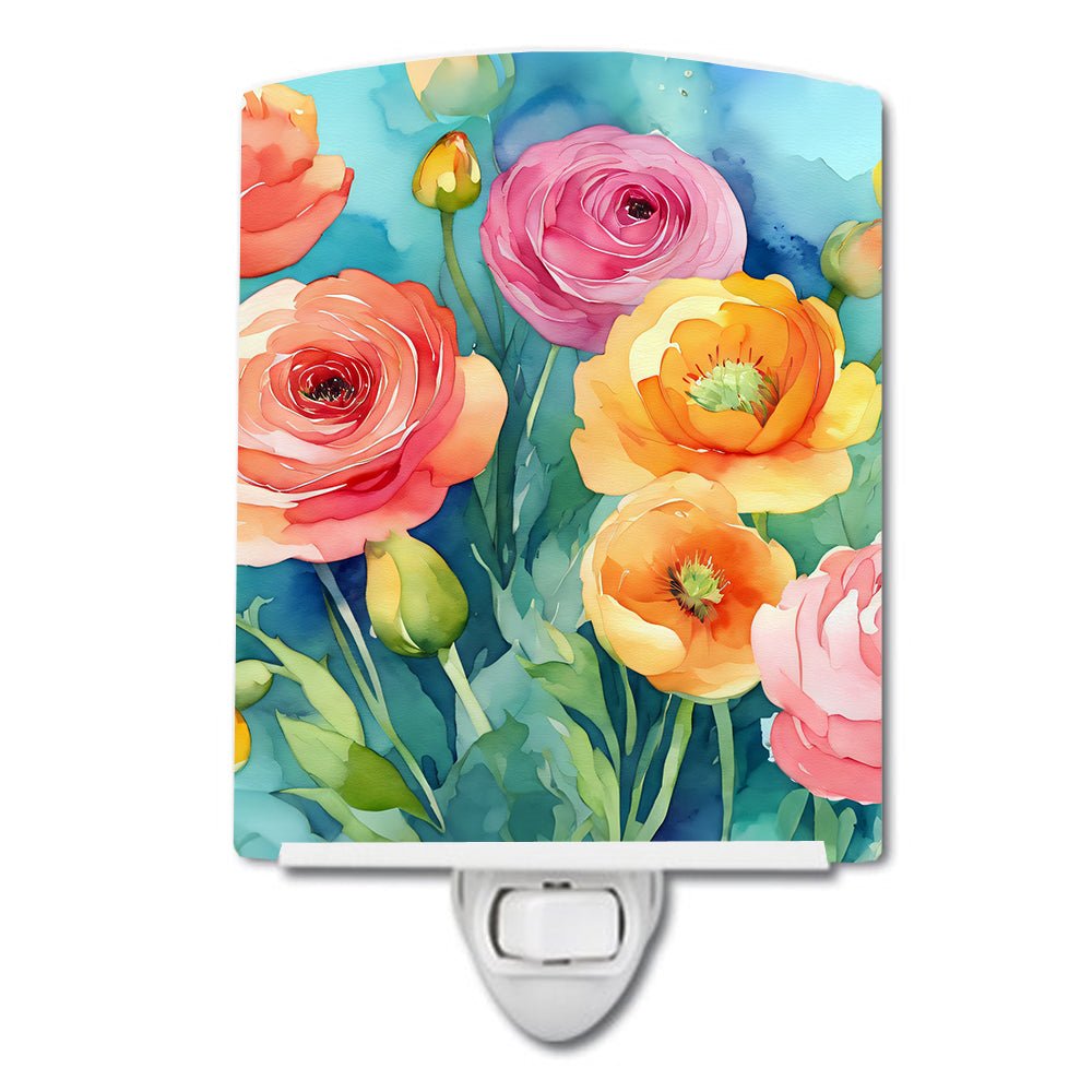Ranunculus in Watercolor Ceramic Nightlight - Napa Valley Wildflower Co.