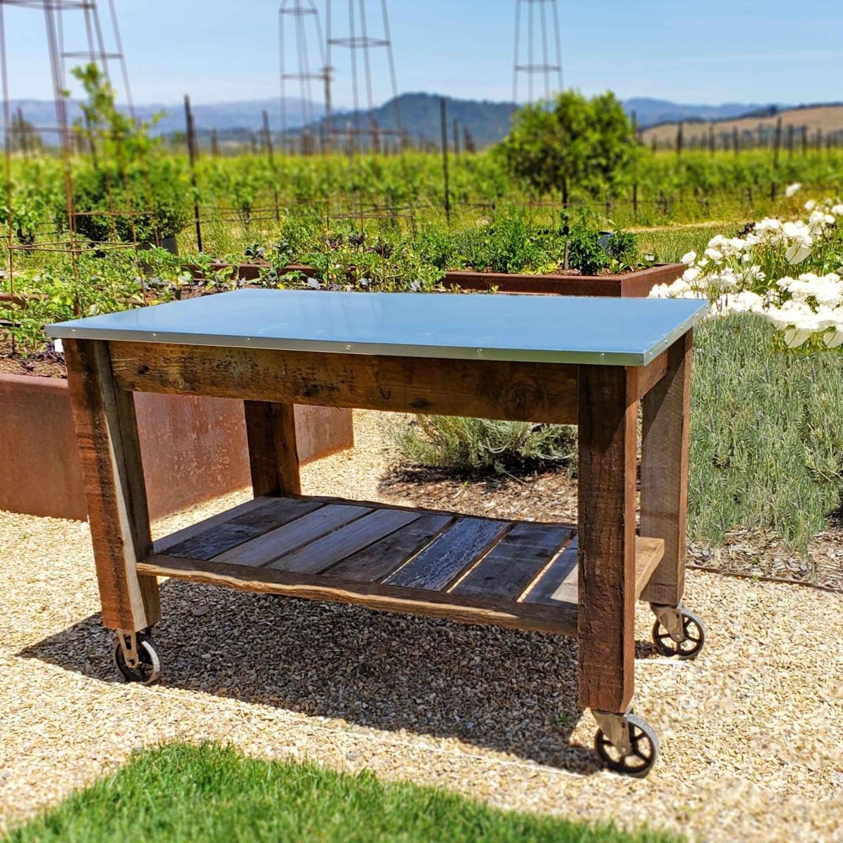 Redwood Potting Table Rolling Cart - Napa Valley Wildflower Co.