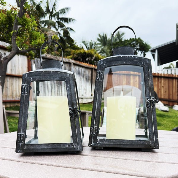 Removable Metal Lanterns with Wood Base, Set of Two - Napa Valley Wildflower Co.