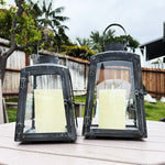 Removable Metal Lanterns with Wood Base, Set of Two - Napa Valley Wildflower Co.