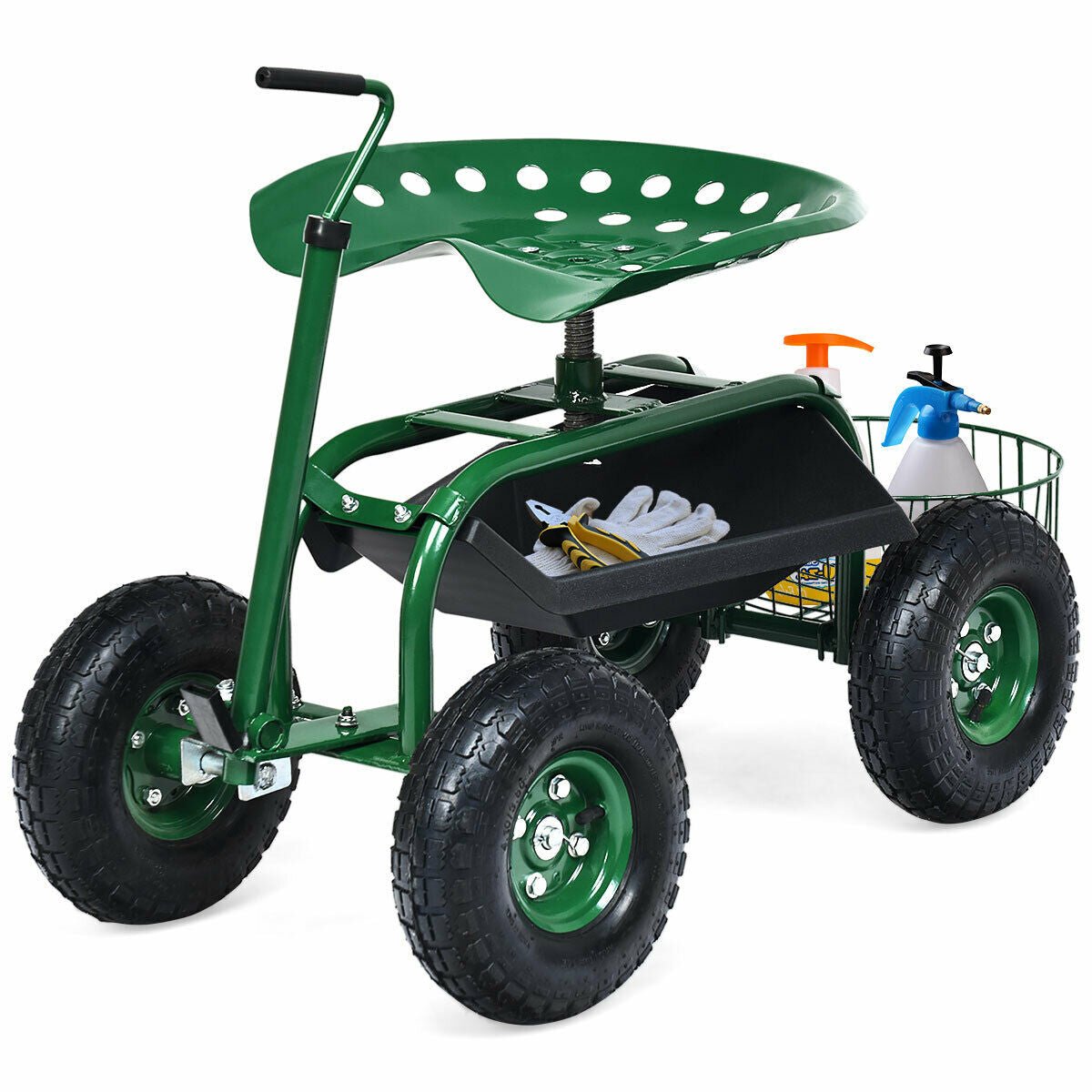Rolling Garden Cart with Seat – Adjustable Swivel Scooter Wagon (Green) - Napa Valley Wildflower Co.