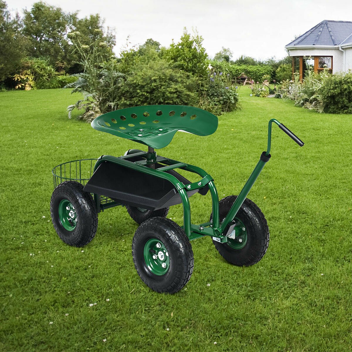 Rolling Garden Cart with Seat – Adjustable Swivel Scooter Wagon (Green) - Napa Valley Wildflower Co.