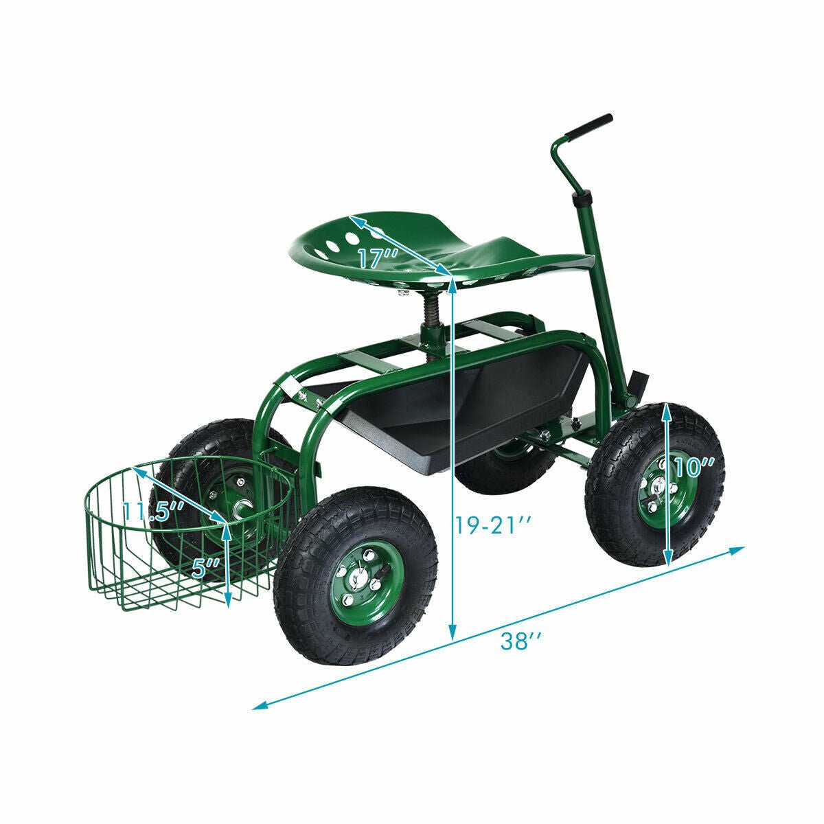 Rolling Garden Cart with Seat – Adjustable Swivel Scooter Wagon (Green) - Napa Valley Wildflower Co.