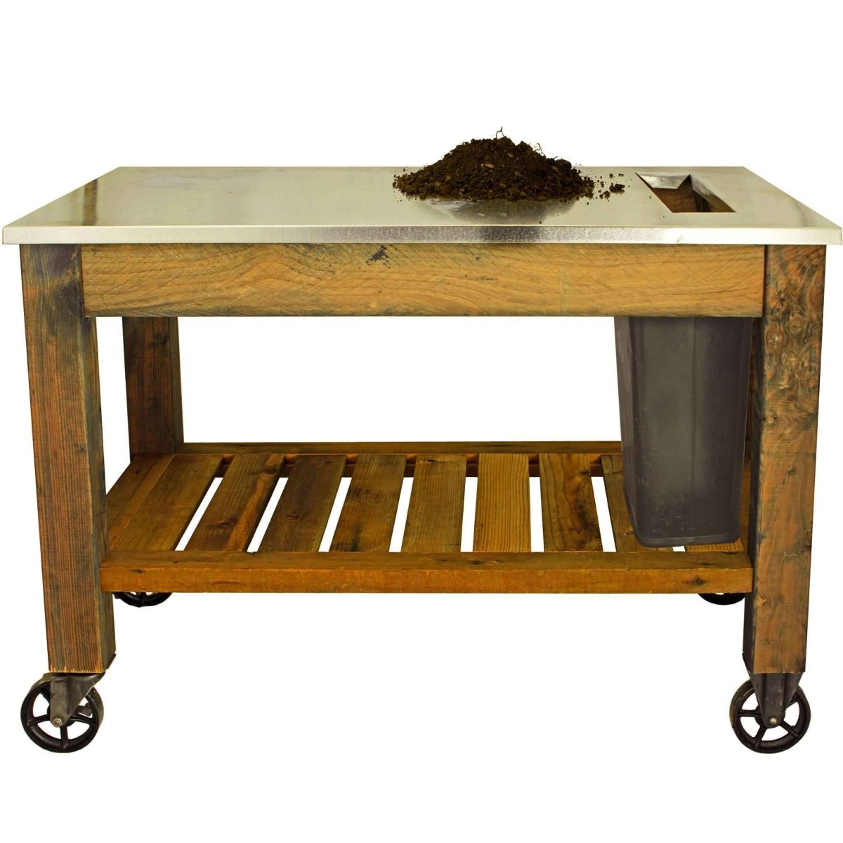 Rolling Redwood Potting Table with Waste Disposal Hole – Outdoor Garden Workstation - Napa Valley Wildflower Co.