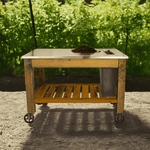 Rolling Redwood Potting Table with Waste Disposal Hole – Outdoor Garden Workstation - Napa Valley Wildflower Co.