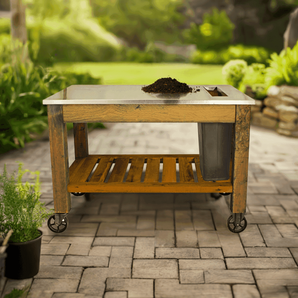 Rolling Redwood Potting Table with Waste Disposal Hole – Outdoor Garden Workstation - Napa Valley Wildflower Co.