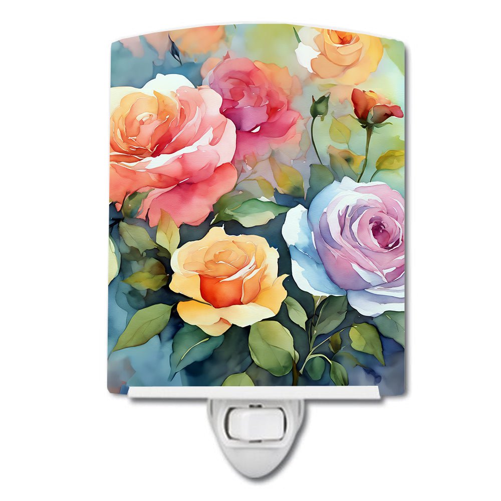 Roses in Watercolor Ceramic Nightlight - Napa Valley Wildflower Co.