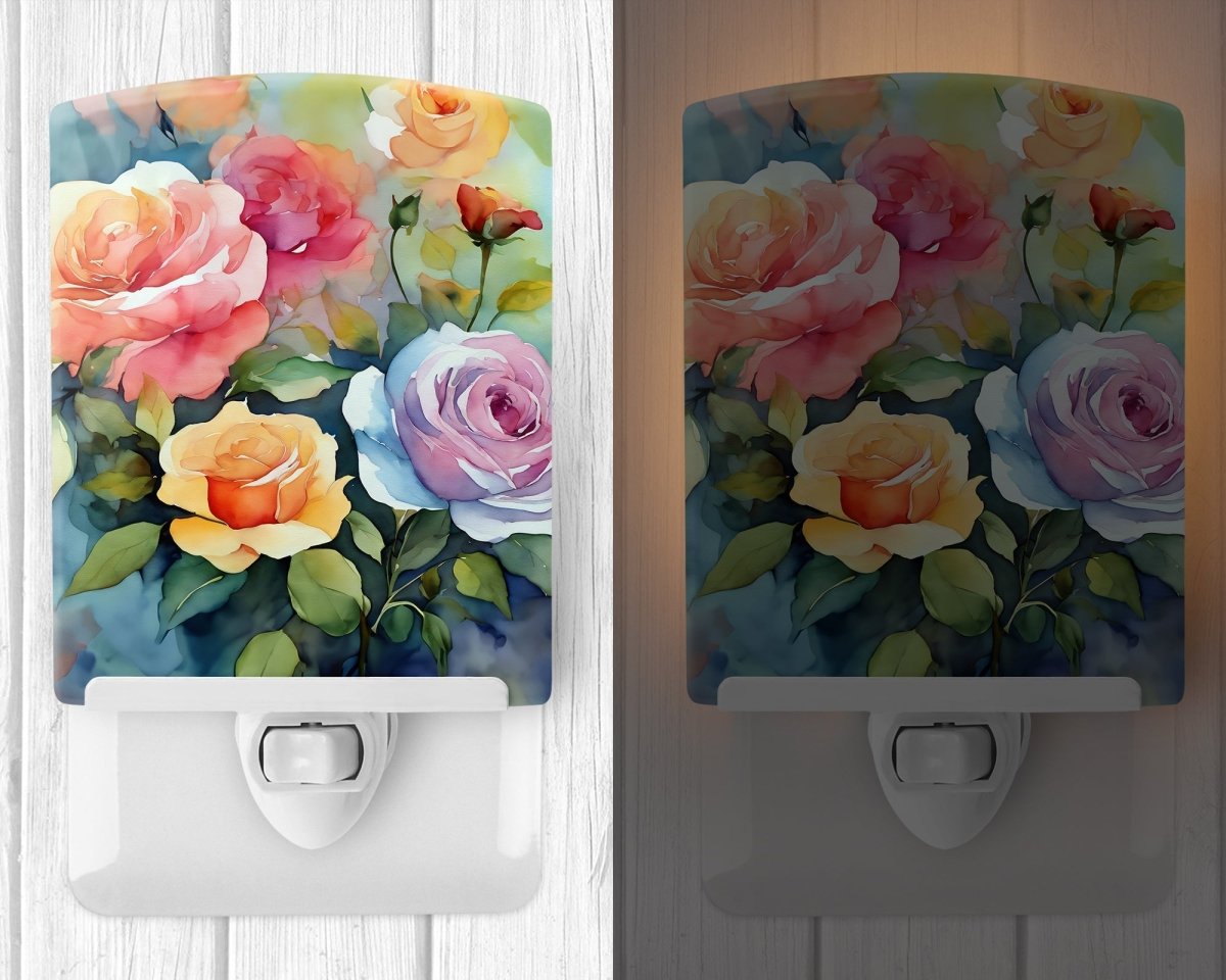 Roses in Watercolor Ceramic Nightlight - Napa Valley Wildflower Co.