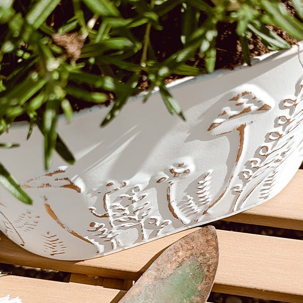 Rustic Cream Mushroom Embossed Metal Buckets, Set of Two - Napa Valley Wildflower Co.