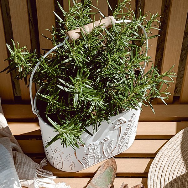 Rustic Cream Mushroom Embossed Metal Buckets, Set of Two - Napa Valley Wildflower Co.