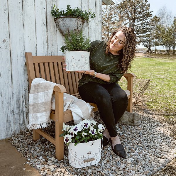 Rustic Cream Mushroom Embossed Metal Buckets, Set of Two - Napa Valley Wildflower Co.