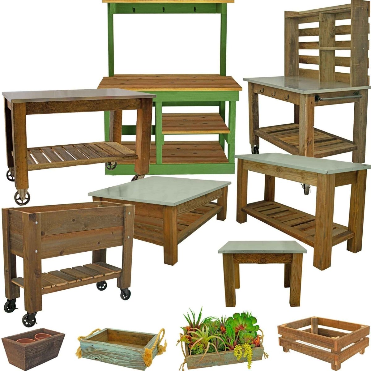 Rustic Redwood Gardening Furniture Collection (Complete Set) - Napa Valley Wildflower Co.