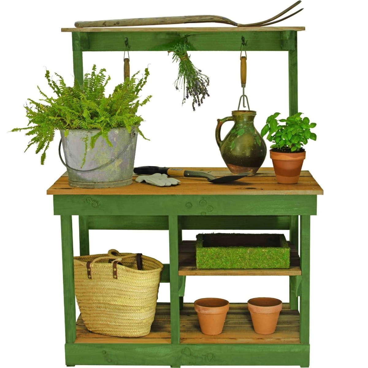 Rustic Redwood Potting Bench with Storage & Top Shelf – Handmade Outdoor Gardening Workstation (USA Made) - Napa Valley Wildflower Co.