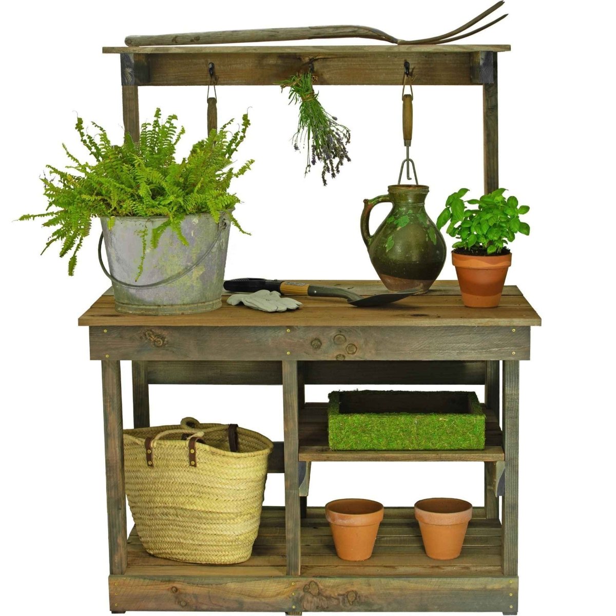 Rustic Redwood Potting Bench with Storage & Top Shelf – Handmade Outdoor Gardening Workstation (USA Made) - Napa Valley Wildflower Co.