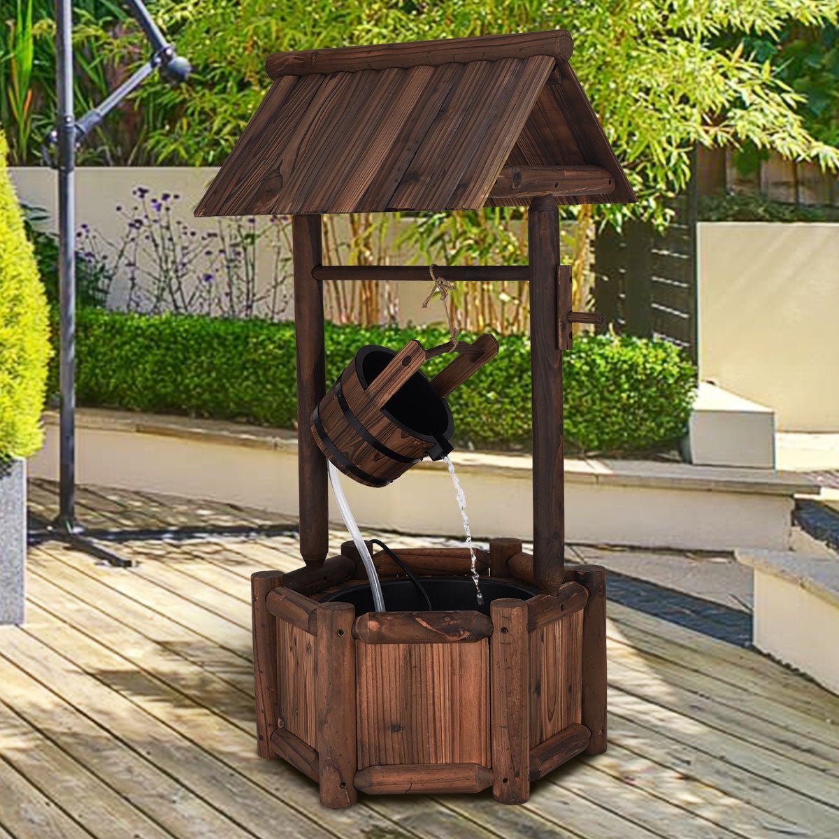 Rustic Wooden Wishing Well Water Fountain – Outdoor Garden Fountain with Pump - Napa Valley Wildflower Co.