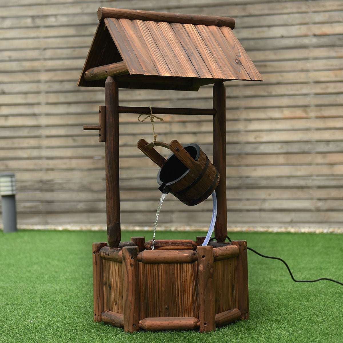 Rustic Wooden Wishing Well Water Fountain – Outdoor Garden Fountain with Pump - Napa Valley Wildflower Co.
