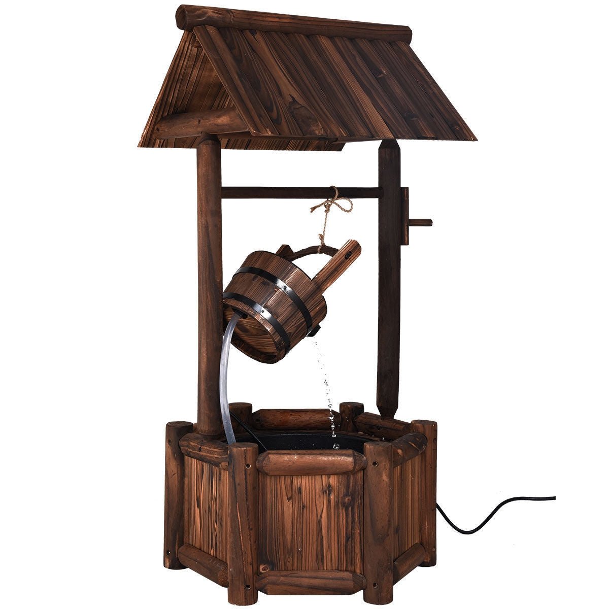 Rustic Wooden Wishing Well Water Fountain – Outdoor Garden Fountain with Pump - Napa Valley Wildflower Co.