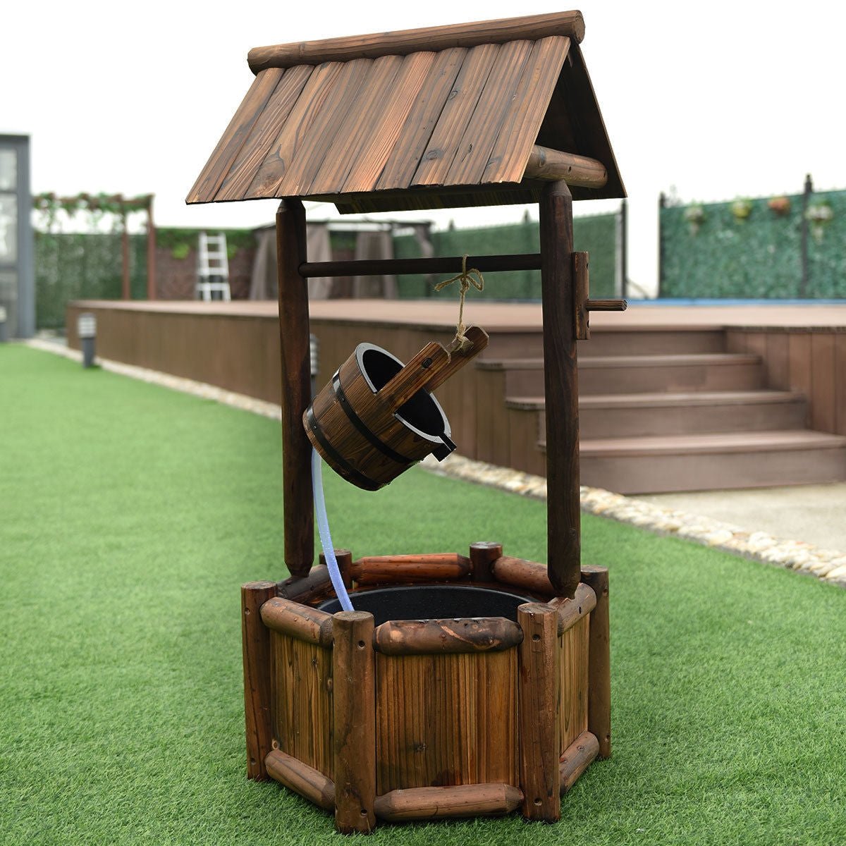 Rustic Wooden Wishing Well Water Fountain – Outdoor Garden Fountain with Pump - Napa Valley Wildflower Co.