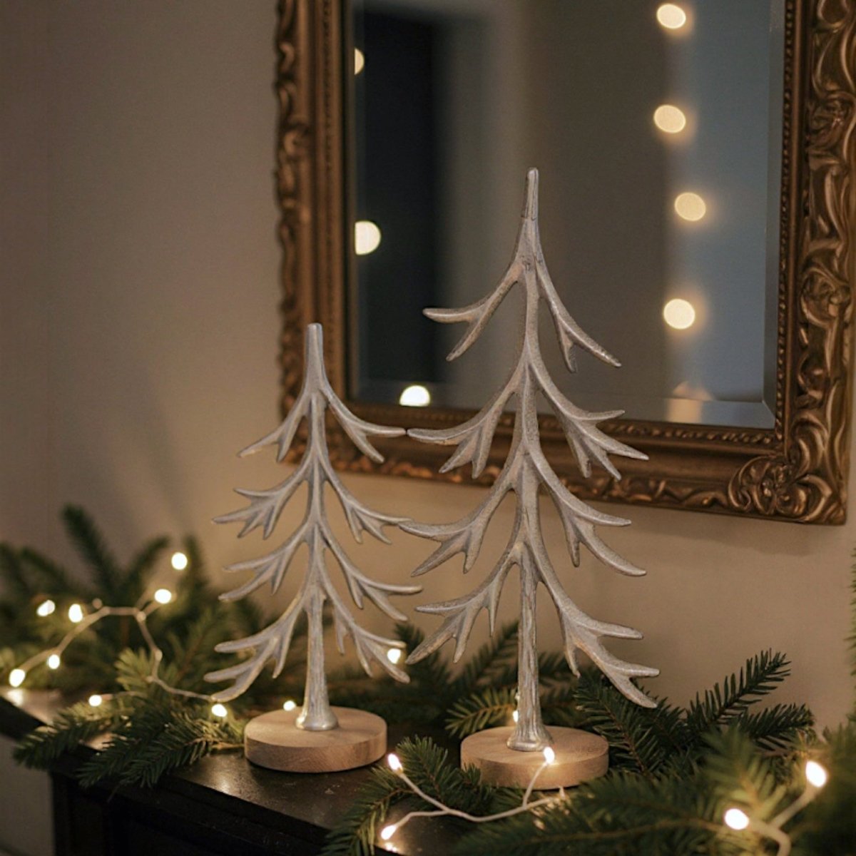 Silver Cast Aluminum Trees with Mango Wood Base | 2 Sizes - Napa Valley Wildflower Co.