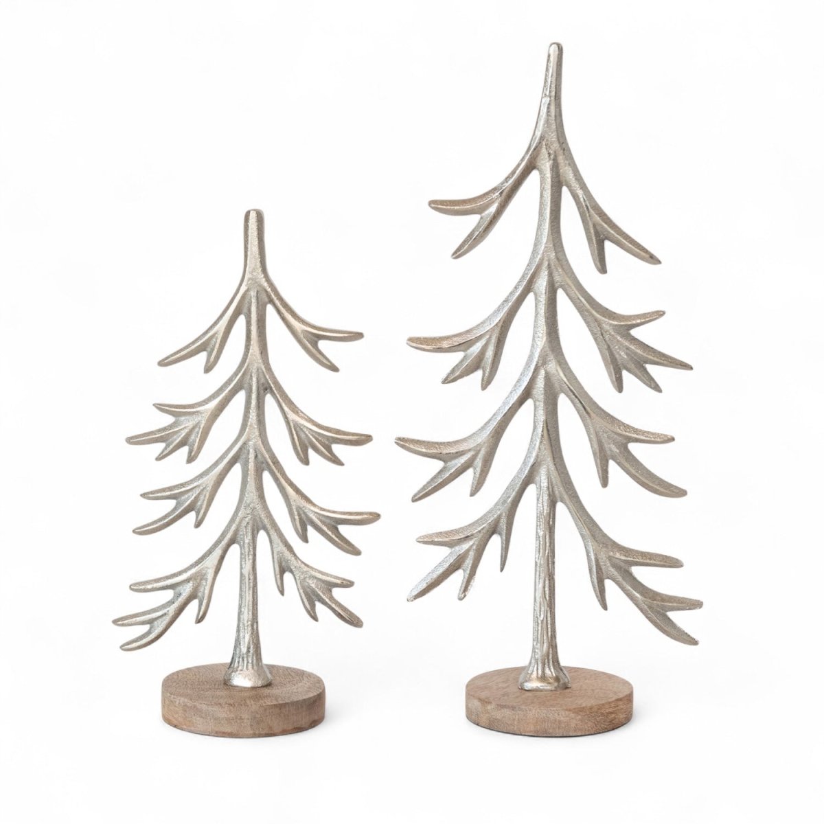 Silver Cast Aluminum Trees with Mango Wood Base | 2 Sizes - Napa Valley Wildflower Co.