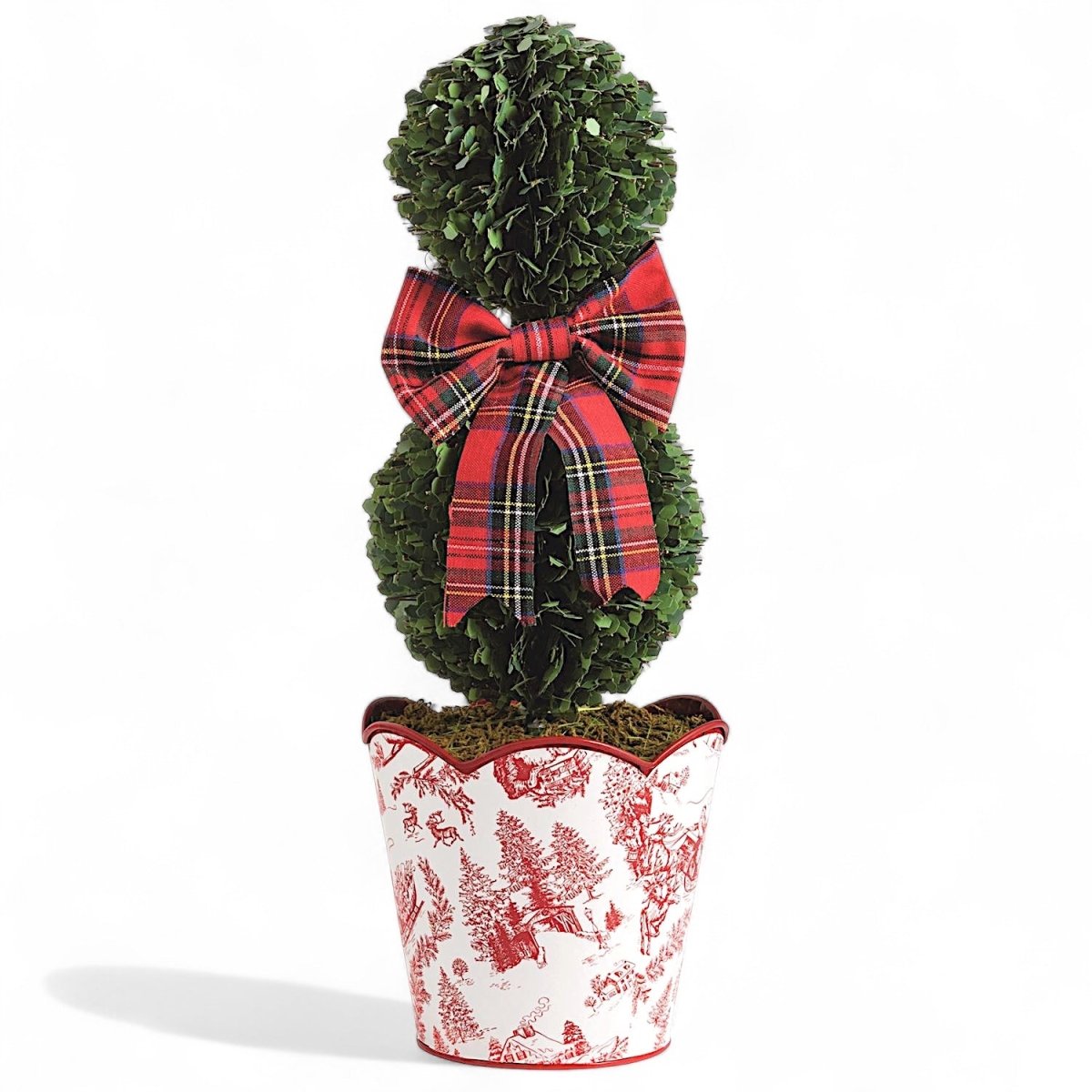 Small Red Toile Snowman Boxwood Potted Topiary - Napa Valley Wildflower Co.