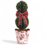 Small Red Toile Snowman Boxwood Potted Topiary - Napa Valley Wildflower Co.