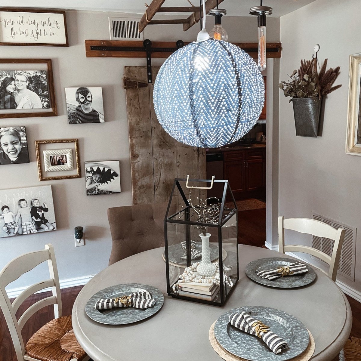 Soji™ Stella Nova Chevron Metallic Blue 18" Pendant Lamp - Napa Valley Wildflower Co.