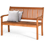 Solid Wood Garden Bench – 2 - Person Eucalyptus Patio Bench with Curved Back & Wide Armrests - Napa Valley Wildflower Co.